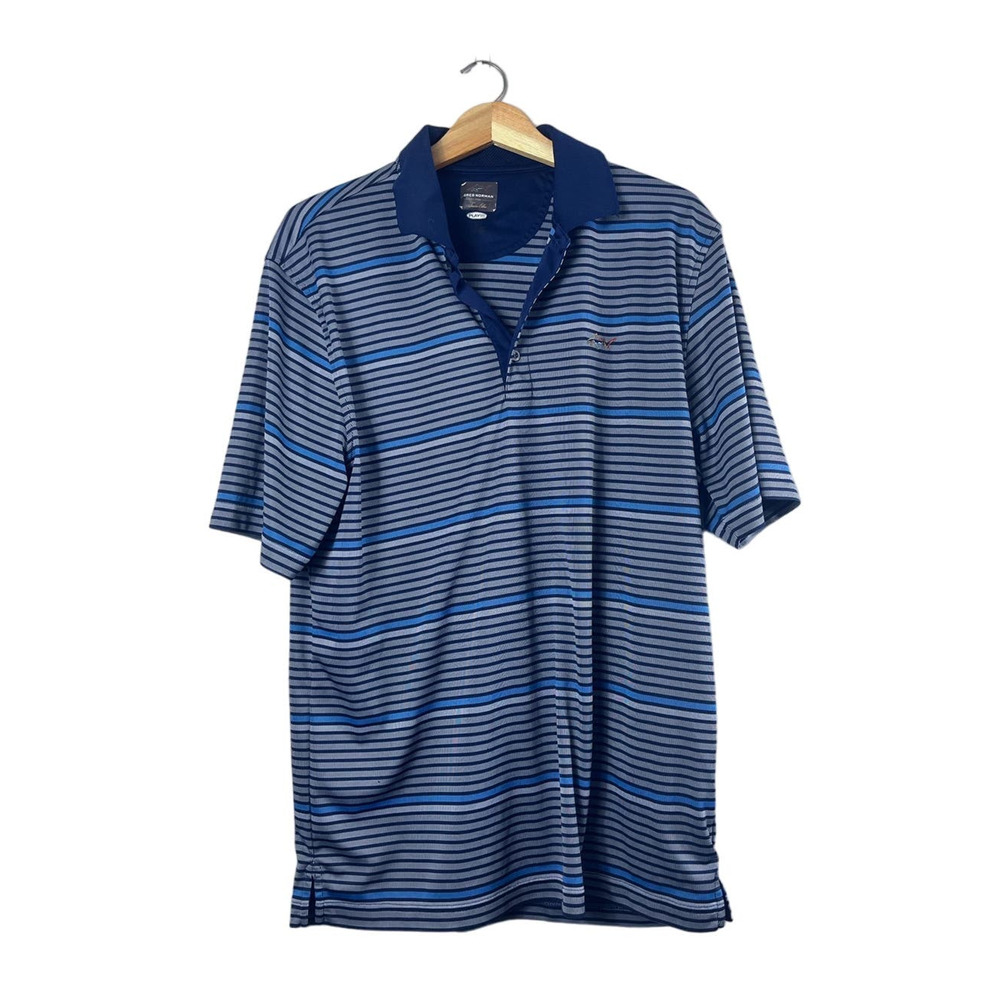 Men's Blue Striped Greg Norman Golf Polo XL